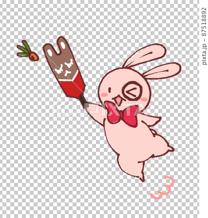 ゆるかわいいデフォルメうさぎのイラスト　羽根付き　正月の遊び 87518892