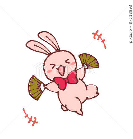 ゆるかわいいデフォルメうさぎのイラスト　扇子踊り 87518893