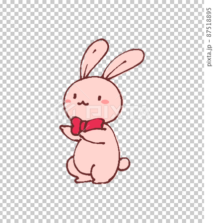 ゆるかわいいデフォルメうさぎのイラスト 指差しのイラスト素材