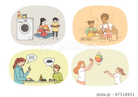 Set of loving mom play with small child  87518931