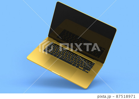 Realistic aluminum laptop with empty white screen isolated on blue background. 87518971