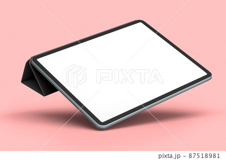 Computer tablet with cover case isolated on pink background. 87518981