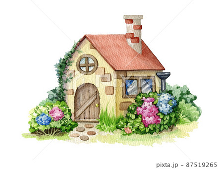 Cozy Beautiful Brick Fantasy House With Red のイラスト素材