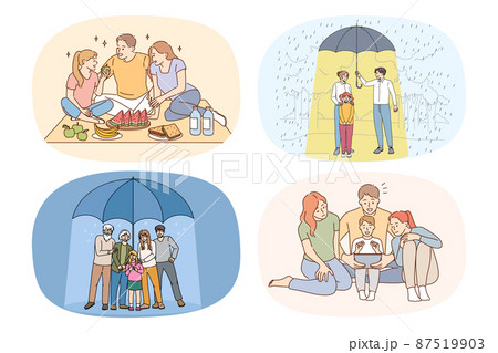 Set of happy family and kids show unity  87519903