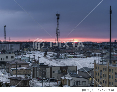 冬のJR根室駅周辺 雪景色・日の出 / Nemuro, Hokkaido, Japan 87521938