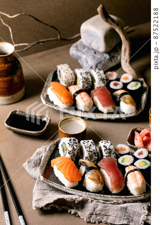 Japanese dish sushi and rolls rice with fish Japanese dish sushi and rolls rice with fish 87522188
