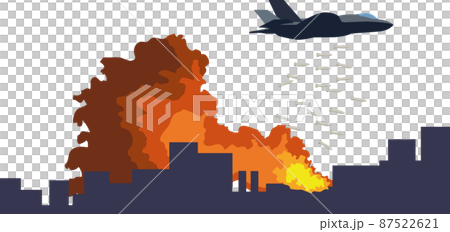 戰鬥機城市戰爭爆炸空襲恐怖主義爆炸戰爭插圖素材矢量 87522621