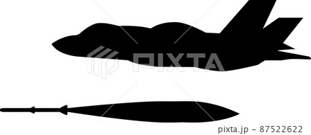 戦闘機　ミサイル　爆撃　シルエット　空爆 テロ 爆発 戦争のイラスト素材 87522622