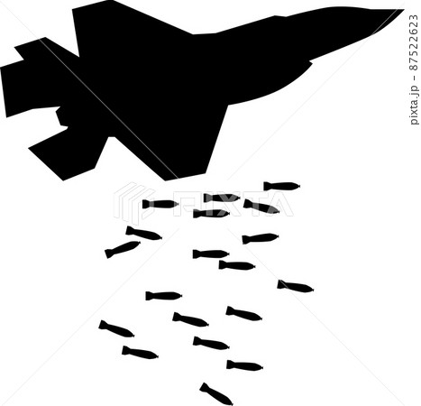 戦闘機　ミサイル　爆撃　シルエット　空爆 テロ 爆発 戦争のイラスト素材 87522623