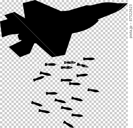 戦闘機　ミサイル　爆撃　シルエット　空爆 テロ 爆発 戦争のイラスト素材 87522623