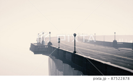illuminated empty road bridge in a fog illuminated empty road bridge in a fog 87522878