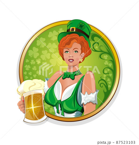 Redhead Irish girl in a leprechaun hat 87523103