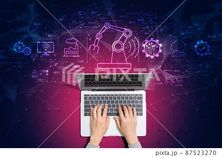 Smart industry concept with person using laptop 87523270