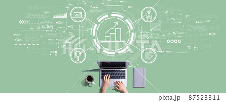 Business growth analysis with person working with laptop Business growth analysis with person working with laptop 87523311
