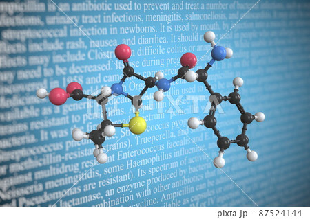 Ampicillin scientific molecular model, 3D rendering 87524144