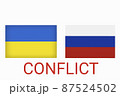 Ukraine vs Russia in world war crisis concept. Clash and military war conflict between Ukrainian and Russian country and nation. Flags of the two countries. Peace, no war, stop them. Flag symbols 87524502