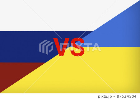 Ukraine vs Russia in world war crisis concept. Clash and military war conflict between Ukrainian and Russian country and nation. Flags of the two countries. Peace, no war, flag symbols Ukraine vs Russia in world war crisis concept. Clash and military war conflict between Ukrainian and Russian country and nation. Flags of the two countries. Peace, no war, flag symbols 87524504