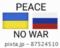 Ukraine vs Russia in world war crisis concept. Clash and military war conflict between Ukrainian and Russian country and nation. Flags of the two countries. Peace, no war, stop them. Flag symbols 87524510