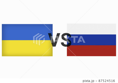 Ukraine vs Russia in world war crisis concept. Clash and military war conflict between Ukrainian and Russian country and nation. Flags of the two countries. Peace, no war, stop them. Flag symbols Ukraine vs Russia in world war crisis concept. Clash and military war conflict between Ukrainian and Russian country and nation. Flags of the two countries. Peace, no war, stop them. Flag symbols 87524516