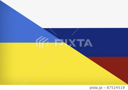 Ukraine vs Russia in world war crisis concept. Clash and military war conflict between Ukrainian and Russian country and nation. Flags of the two countries. Peace, no war, flag symbols Ukraine vs Russia in world war crisis concept. Clash and military war conflict between Ukrainian and Russian country and nation. Flags of the two countries. Peace, no war, flag symbols 87524519