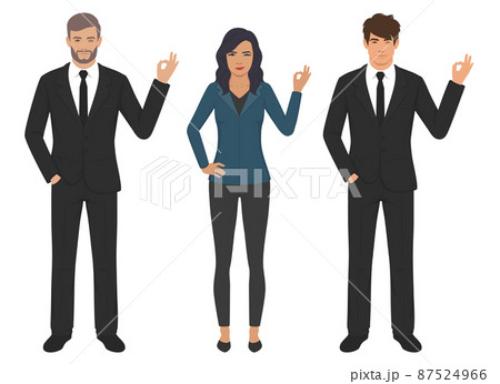 Handsome business man and woman in casual clothes gesturing ok sign isolated vector illustration 87524966