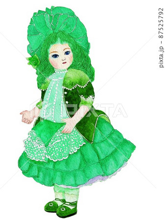 水彩画 アンティークドール 白抜き 水彩画 アンティークドール 白抜き 87525792