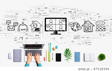 Online meeting theme with person using a laptop Online meeting theme with person using a laptop 87526394