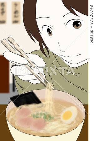 ラーメンを食べる女の子のイラスト 3 のイラスト素材