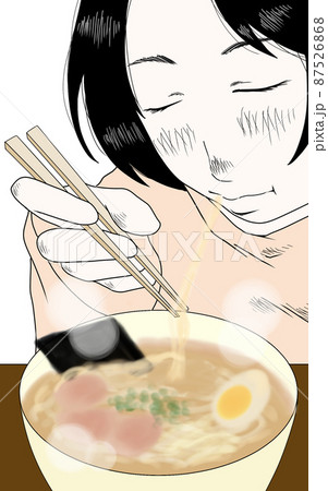 ラーメンを食べる女の子のイラスト 4 のイラスト素材