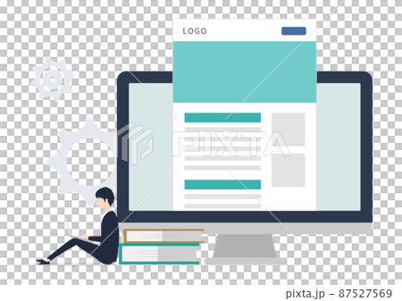 Illustration material of office worker earning from side business blog 87527569