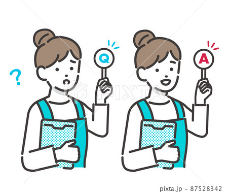 Q Aが書かれた棒を持つ主婦 保育士 家事代行 のベクターイラスト素材 家事 説明 質問のイラスト素材