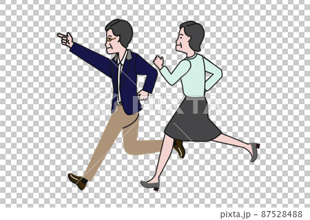キャリアや人生をイメージさせる走る男女カップルのイラスト キャリアや人生をイメージさせる走る男女カップルのイラスト 87528488