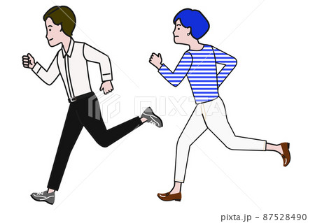 キャリアや人生をイメージさせる走る男女カップルのイラストのイラスト素材