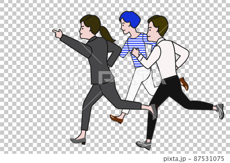 キャリアやチームワークをイメージさせる走る3人の働く人のイラストのイラスト素材