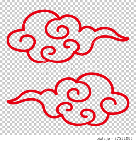 中華風の伝統模様の雲の線画イラスト【アイコン】 87531095