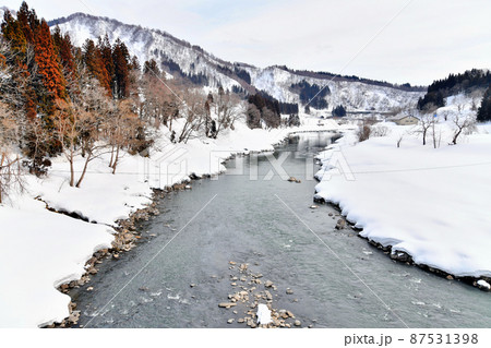 箕作平滝大橋/千曲川より下流方向を望む(長野県栄村)【2022.3】 箕作平滝大橋/千曲川より下流方向を望む(長野県栄村)【2022.3】 87531398