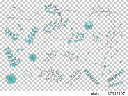ティファニーブルー　花　イラスト　セット 87532107