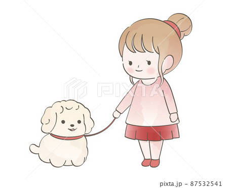 女の子と愛犬の水彩風イラスト 87532541
