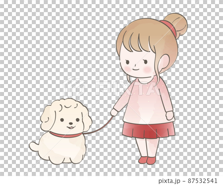 女の子と愛犬の水彩風イラスト 87532541