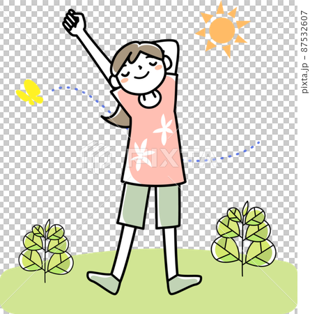 自然の中でリラックスする若い女性 自然の中でリラックスする若い女性 87532607