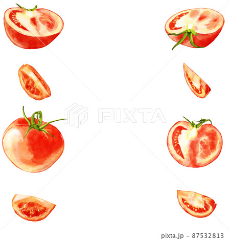 手描き水彩のトマトイラスト正方形フレーム 左右のイラスト素材