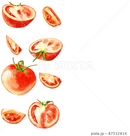 手描き水彩のトマトイラスト正方形フレーム 左のイラスト素材