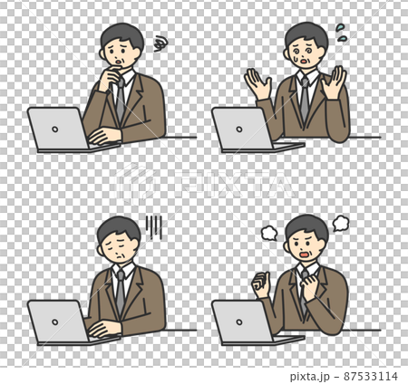 Illustration material for male employees to operate a personal computer 87533114