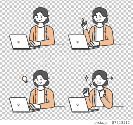 Illustration material for female employees to operate a personal computer 87533115