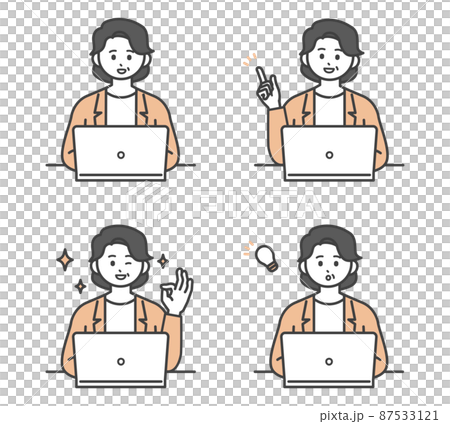 Illustration material for female employees to operate a personal computer 87533121