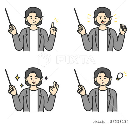 ビジネスパーソンが指し棒で説明するイラスト素材のイラスト素材