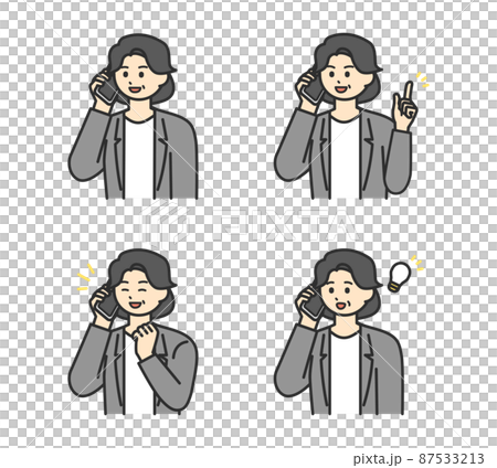 ビジネスパーソンがスマートフォンで連絡するイラスト素材 ビジネスパーソンがスマートフォンで連絡するイラスト素材 87533213