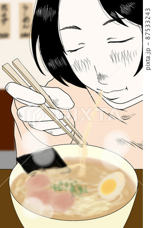 ラーメンを食べる女の子のイラスト 5 のイラスト素材