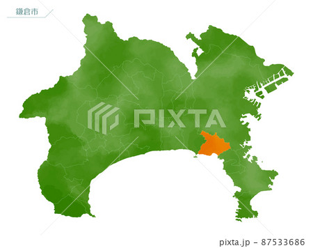 水彩風の地図 神奈川県 鎌倉市のイラスト素材 [87533686] - PIXTA