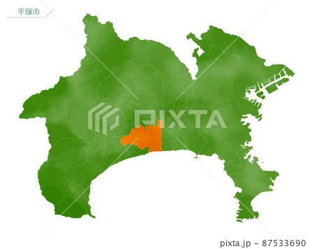 水彩風の地図　神奈川県　平塚市 87533690